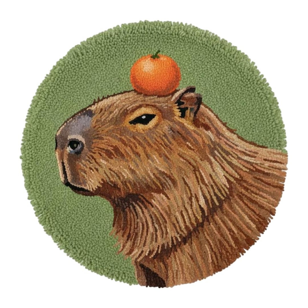 Capybara With Orange Latch Hook Kits DIY Rug Making Kit Funny