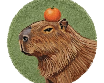 Capybara With Orange Latch Hook Kits DIY Rug Making Kit Funny Animal Home Decor