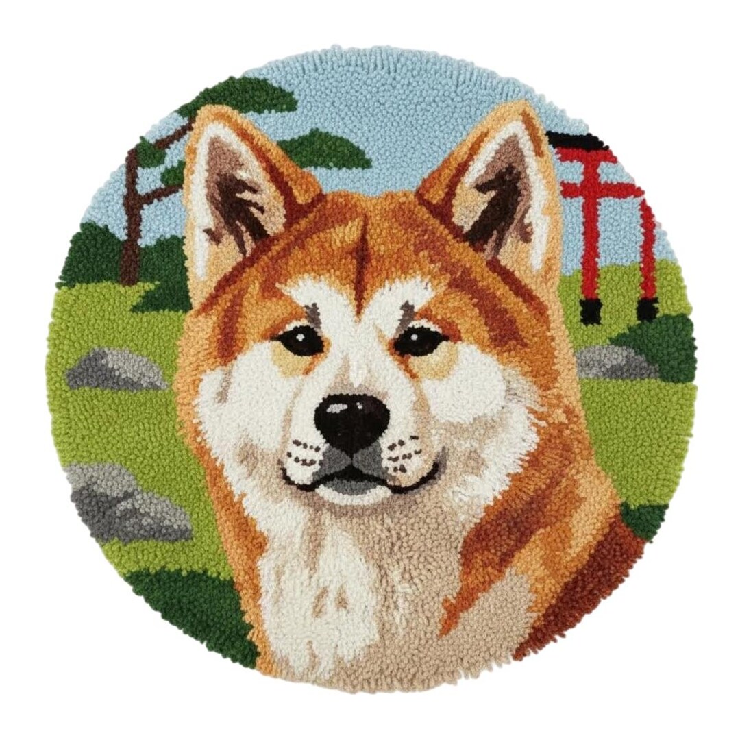 Japanese Latch Rug Akita Inu Latch Hook Kit Japanese Dog Portrait Rug Making Asian Decor ...