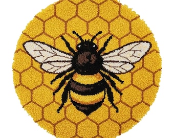 Bee Honeycomb Latch Hook Kits, DIY Round Rug Making Kit, Spring Porch Decor