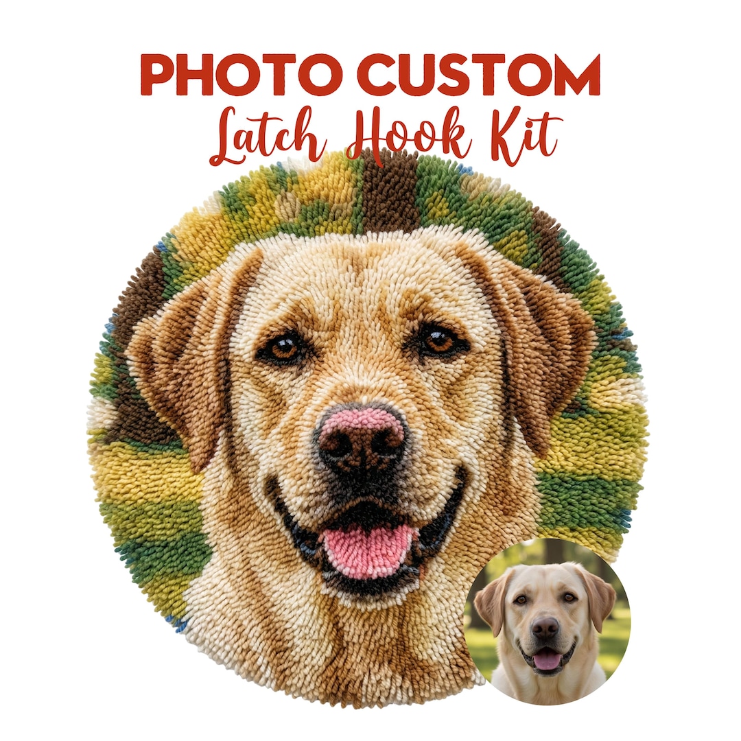 Custom Pet Portrait Latch Hook Kit Round DIY Dog Cat Rug Memorial Gift ...