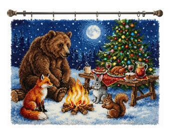 Kit de ganchillo DIY Bosque de Invierno Alfombra de hilo para adultos Regalo familiar para intercambio navideño Arte