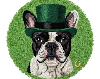 French Bulldog Latch Hook Kits, DIY Round Rug Making Kit, St Patrick Party Decor