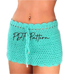Turquoise Crochet Beach Skirt Pattern PDF, Easy Beginner Crochet Cover Up Pattern, Made to Measure Crochet Skirt Tutorial, DIY Summer Beach