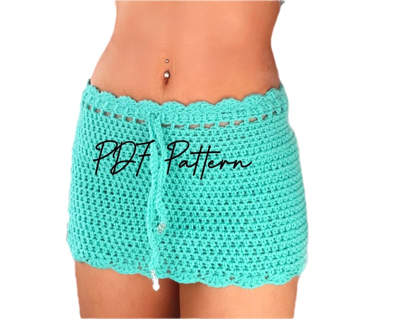 Turquoise Crochet Beach Skirt Pattern PDF, Easy Beginner Crochet Cover Up Pattern, Made to Measure Crochet Skirt Tutorial, DIY Summer Beach