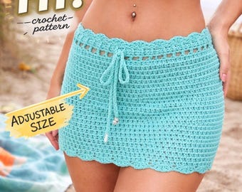 Turquoise Crochet Beach Skirt Pattern PDF, Easy Beginner Crochet Cover Up Pattern, Made to Measure Crochet Skirt Tutorial, DIY Summer Beach