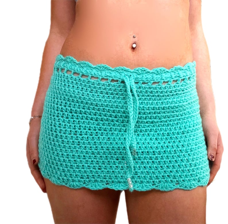 Turquoise Crochet Beach Skirt Pattern PDF, Easy Beginner Crochet Cover Up Pattern, Made to Measure Crochet Skirt Tutorial, DIY Summer Beach