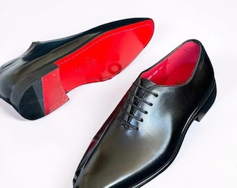 Christian Louboutin Black Leather Whole Cut Oxford Shoes: Men's Formal Dress Shoes