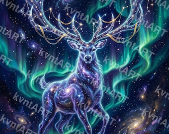 Celestial Stag Wall Art, Aurora Galaxy Deer Print, Cosmic Spirit Poster (Digital Download)