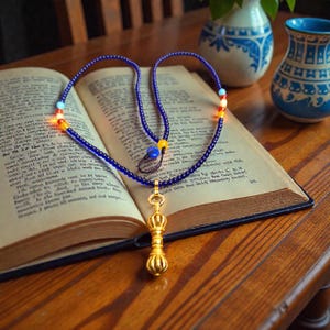 ラピスラズリチェーン付きカスタム奉献金金剛ペンダントネックレス | 守護、邪気払い、ポジティブなエネルギーをもたらす仏教ギフト