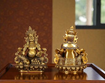 Handgefertigte Jambhala Statue aus Messing, Gelber Kubera Buddha, Reichtum & Schutz