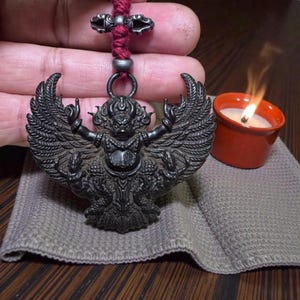 Meteorite Garuda Pendant Necklace – Handcrafted Buddhist Dharma Protector Amulet