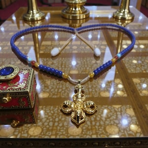 Handmade Sand Gold Vajra Necklace: Lapis Lazuli, Buddhist Protection