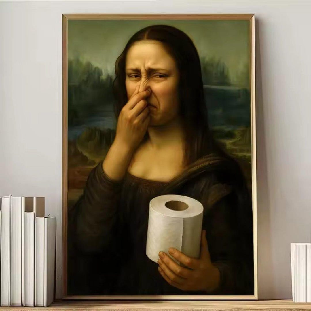 Mona Lisa Toilet Paper Poster - Funny Pinch Nose Bathroom Humor Wall ...