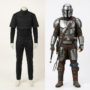 Star wars Inspire Black Din djarin Mandalorian Custom Beskar Bounty hunter 3 piece Flight Suite with han solo belt & Mando Shoes