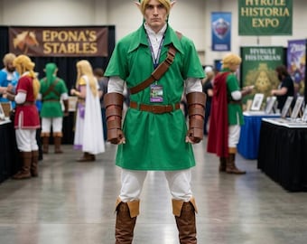 Link-inspirerad cosplay-dräkt, fantasyälv-hjälte-dräkt, grön tunika-cosplay-set.