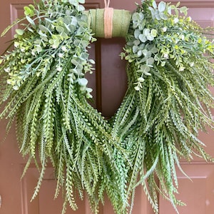 Beaded Grass Front Door Wreath: Cascading Greenery, Eucalyptus