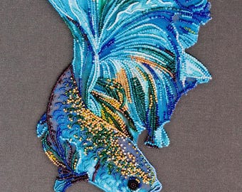 Perlenstickerei Kit, Fisch Perlen Kit für Erwachsene, Moderne Handstickerei Set, DIY Beadwork Kit, handgemachtes Geschenk