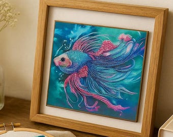 Betta Fisch Perlenstickerei Kit, Meeres Wand Kunst Kit, buntes Aquarium Fisch Design, entspannendes Hobby Geschenk für Erwachsene