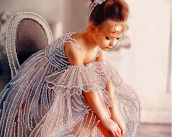 Perlenstickerei, 3D Ballerina Stickerei auf Satin, DIY Perlenarbeit Handwerk Set für Erwachsene, Perlenmuster, Geschenk für Handwerker