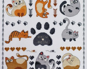Cat Cross Stitch Kit, Cute Kittens Wall Art, Playful Pet Embroidery DIY