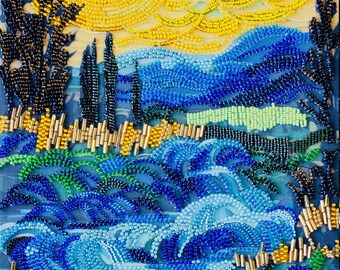 Nature Bead Embroidery Kit, 3D Landscape Beaded Art, DIY Needlework Kit For Adults, Beginner Embroidery Craft Set, Christmas Gift Idea
