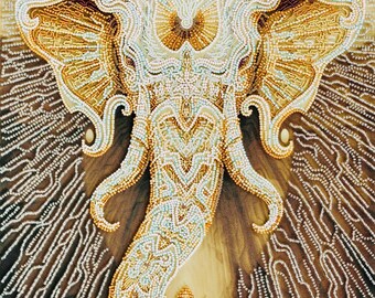 Elephant Bead Embroidery Kit, DIY Craft Kit For Adults, 3D Gold Beaded Art, Beginner Needlework Set, Handmade Embroidery, Christmas Gift