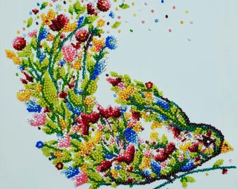 Singing Bird Bead Embroidery Kit, Colorful Spring Bird Wall Art DIY, Cottagecore Decor