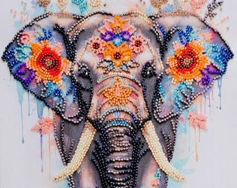 Elephant Bead Embroidery Kit, DIY Indian Beaded Craft, Beginner Needlework Set For Adults, Easy 3D Embroidery, Christmas Gift