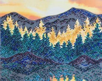 Bead Embroidery Kit, Mountain Landscape Embroidery, 3D Beaded Art Set, DIY Needlework Kit For Adults, Easy Craft, Handmade Gift Idea