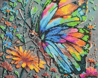 ビーズ刺繍キット カラーテール、ビーズ花柄孔雀、鳥刺繍、ロイヤル