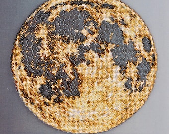 Bead Embroidery Kit Moon, Beginner Needlework Craft Kit For Adults, DIY Hand Embroidery Beadwork Set, Easy Beaded Art, Christmas Gift