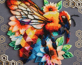 Bead Embroidery Kit For Adults, Bee Beaded Art, DIY 3D Embroidery Craft, Beginner Needlework Set, Perfect Christmas Gift
