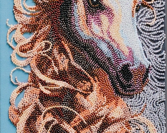 Bead Embroidery Kit With Horse Design, 3D Animal Beaded Art, DIY Needlework For Adults, Easy Beginner Craft Kit, Handmade Embroidery Gift
