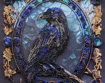 Perlenstickerei Kit Raven Design, DIY Perlenstickerei Set, Handstickerei Bastelset für Erwachsene, Nadelspitzen Hobby Kit, Weihnachtsgeschenk