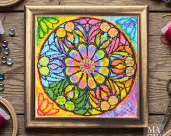 Mandala of Life Bead Embroidery Kit, Colorful Mandala Craft, Spiritual Beading Project, Preciosa Beads Kit, Meditation Art DIY