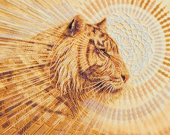 Tiger Bead Embroidery Kit, 3D Beadwork, DIY Needlework Kit, Beginner Embroidery, Beaded Art, Handmade Gift