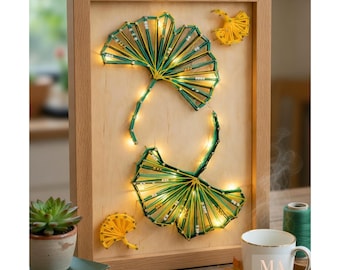 String Art Kit Ginkgo Leaf DIY, Nail and Thread Craft Kit with Lights, Wall Decor String Art for Adults Gift