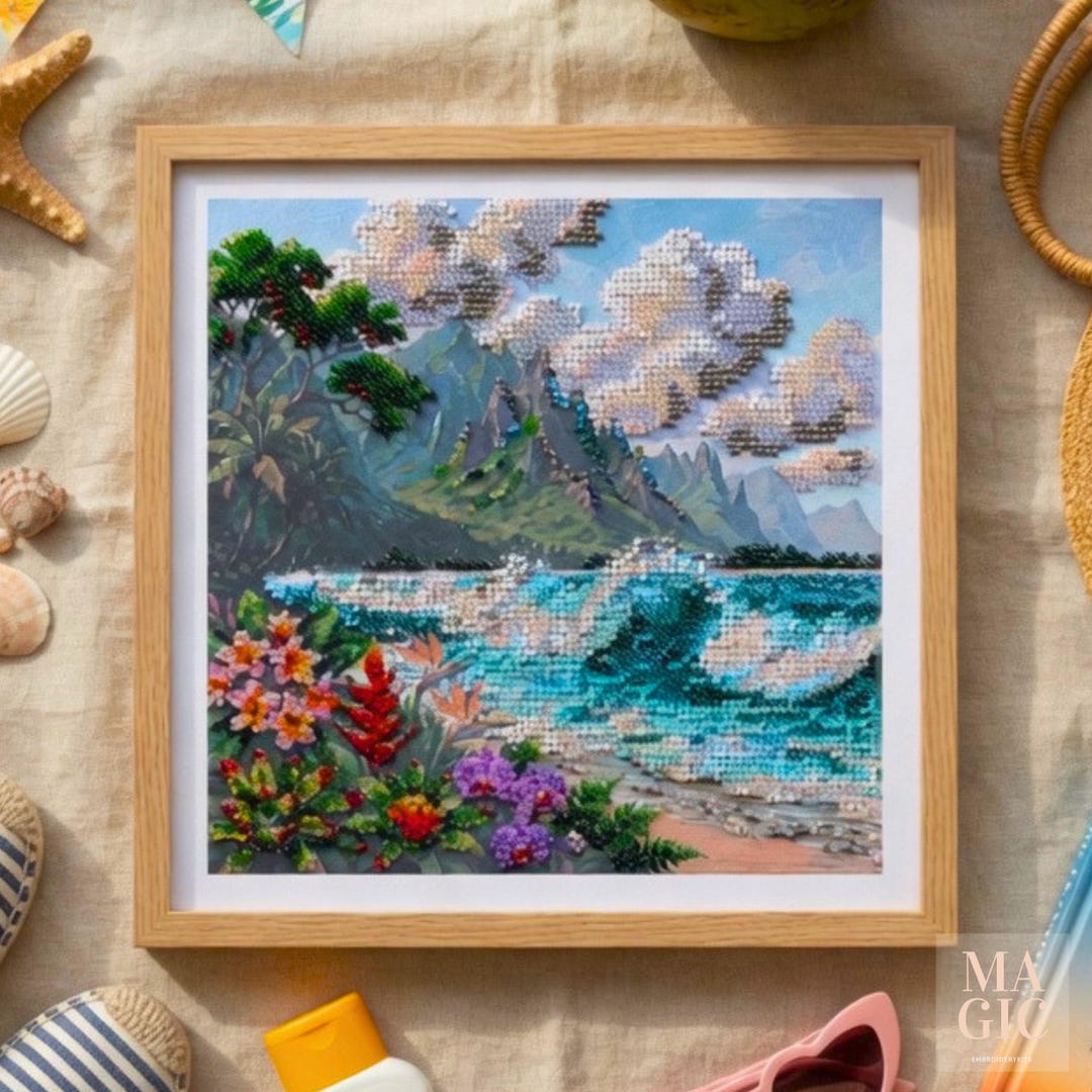 Ocean Bead Embroidery Kit Blue Lagoon DIY Beading Kit Beach Waves ...