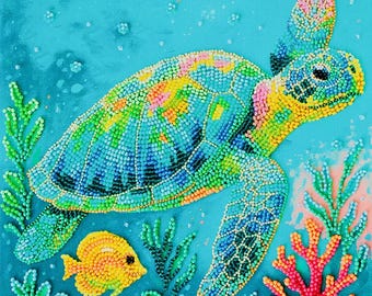 Turtle Bead Embroidery Kit, Ocean Animal 3D Beaded Art, DIY Needlework Kit For Adults, Beautiful Handmade Craft, Christmas Gift Idea