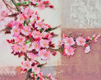 桜ビーズ刺繍アートキット、日本の花柄スクエアキャンバス - Etsy 日本