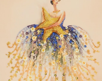 Bead Embroidery Kit With Star And Girl, DIY Needlework Craft Kit For Adults, Easy Beginner Embroidery, Handmade Beadwork Set, Beaded Art