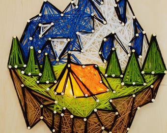 String Art Kit Mountain, DIY Craft Kit For Adults, Creative Mandala String Art Pattern, Beginner Weaving Kit, Handmade Home Decor Gift