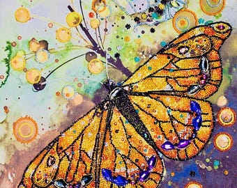Butterfly Bead Embroidery Kit, DIY Craft Kit For Adults, Beautiful Beaded Art, 3D Gold Embroidery, Beginner Needlework Set, Christmas Gift