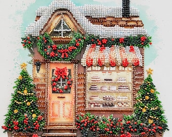 Bead Embroidery Kit, Christmas Beaded Painting, DIY Craft Kit For Adults, 3D Needlework Set, Festive Perlenstickerei, Holiday Gift Idea