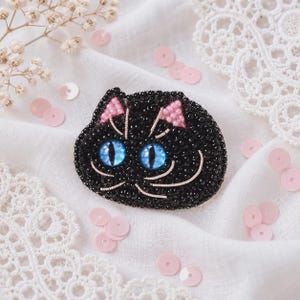 Black Kitten Brooch Kit, DIY Microbead Cat Jewelry, Bead Embroidery Animal Pin, Cute Craft Project for Adults