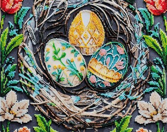 Easter Bead Embroidery Kit, DIY Craft Kit For Adults, Beautiful Beaded Art, 3D Needlework Kit, Easter Eggs Embroidery, Handmade Holiday Gift