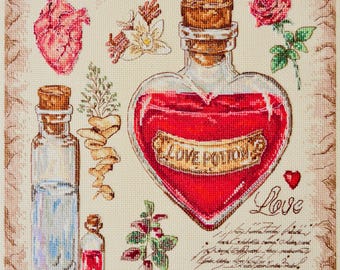 Kit de punto de cruz "Amor", divertido punto de cruz contado para adultos, kit de bordado fácil, regalo navideño romántico hecho a mano.