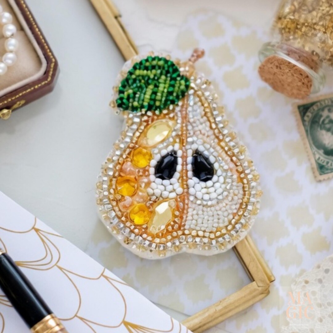Pears Loc Pear Bead Embroidery Brooch Kit DIY, Fruit Jewelry Making Kit, Cute ...