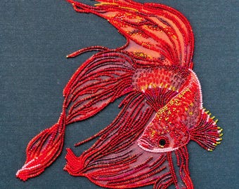 Fisch Perlenstickerei Kit, Perlen Stickerei Kit für Erwachsene, Moderne Handstickerei Set, DIY Beadwork Art Kit, handgemachtes Weihnachtsgeschenk